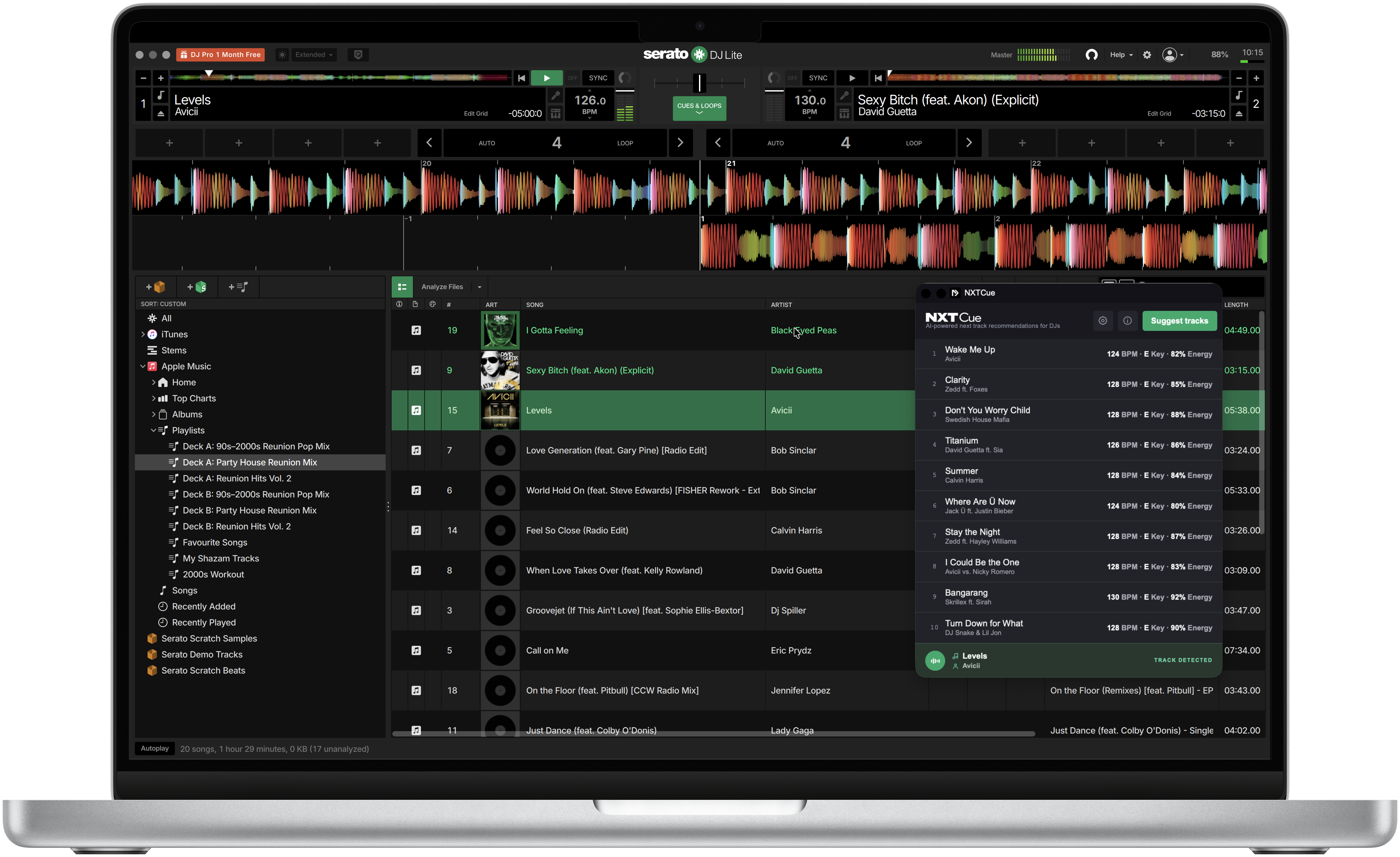 NXTCue running as an overlay on Serato DJ on a MacBook Pro